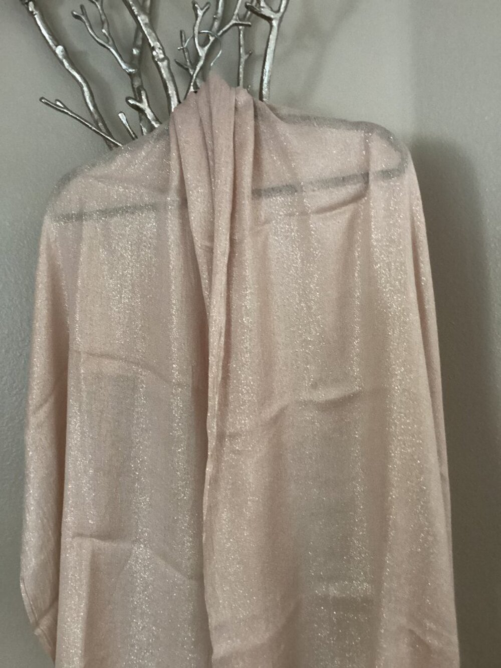 Blush, pink oversized shawl/scarf with metallic thread (27" x 70")